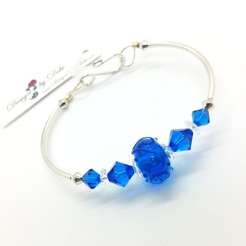 Blue Glass & Swarovski Crystal Fitted Bangle